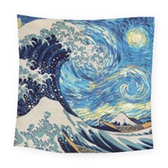 Starry Night Hokusai Vincent Van Gogh The Great Wave Off Kanagawa Square Tapestry (large) by Semog4