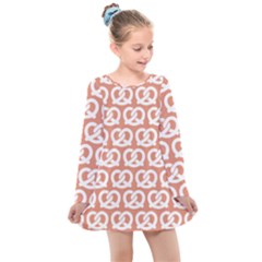 Salmon Pretzel Illustrations Pattern Kids  Long Sleeve Dress by GardenOfOphir