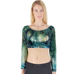 Trees Forest Mystical Forest Nature Long Sleeve Crop Top by Ravend