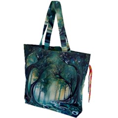 Trees Forest Mystical Forest Nature Drawstring Tote Bag by Ravend
