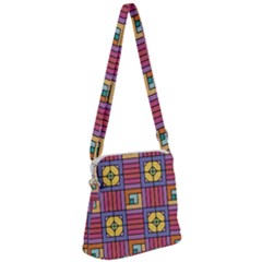 Pattern Geometric Colorful Lines Shapes Zipper Messenger Bag by Jancukart