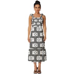 Modern Chic Vector Camera Illustration Pattern Tie-strap Tiered Midi Chiffon Dress by GardenOfOphir