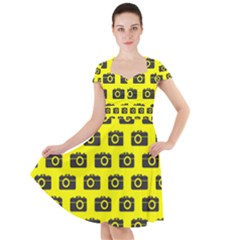 Modern Chic Vector Camera Illustration Pattern Cap Sleeve Midi Dress by GardenOfOphir