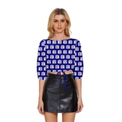 Modern Chic Vector Camera Illustration Pattern Mid Sleeve Drawstring Hem Top by GardenOfOphir
