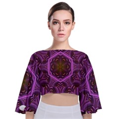 Rosette Mosaic Kaleidoscope Abstract Background Tie Back Butterfly Sleeve Chiffon Top by Jancukart