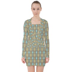 Spatula Spoon Pattern V-neck Bodycon Long Sleeve Dress by GardenOfOphir