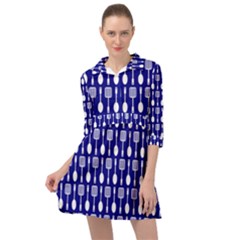 Indigo Spatula Spoon Pattern Mini Skater Shirt Dress by GardenOfOphir