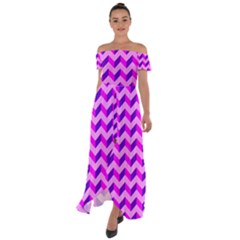 Modern Retro Chevron Patchwork Pattern Off Shoulder Open Front Chiffon Dress by GardenOfOphir