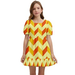 Modern Retro Chevron Patchwork Pattern Kids  Short Sleeve Dolly Dress by GardenOfOphir