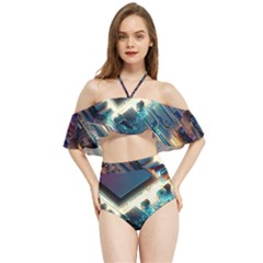 Ai Generated Motherboard City Technology Tech Cpu Halter Flowy Bikini Set  by Jancukart