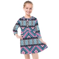 Pink Pattern Design Vintage Kids  Quarter Sleeve Shirt Dress by Ravend