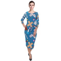 Medicine Pattern Quarter Sleeve Midi Velour Bodycon Dress by SychEva