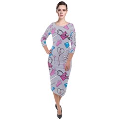 Medicine Quarter Sleeve Midi Velour Bodycon Dress by SychEva