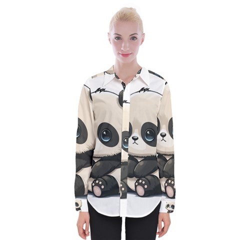 Cute Panda Bear Animal Cartoon Womens Long Sleeve Shirt by Semog4