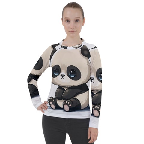 Cute Panda Bear Animal Cartoon Women s Pique Long Sleeve Tee by Semog4