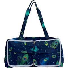 Blue Background Pattern Feather Peacock Multi Function Bag by Semog4