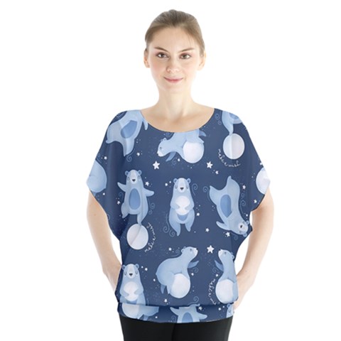 Bear Pattern Patterns Planet Animals Batwing Chiffon Blouse by Semog4