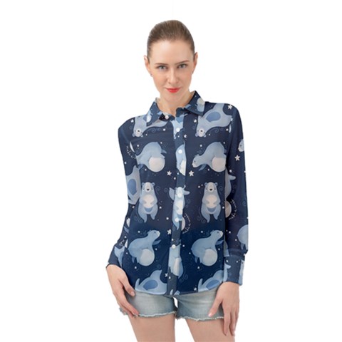 Bear Pattern Patterns Planet Animals Long Sleeve Chiffon Shirt by Semog4
