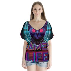 Gamer Life V-neck Flutter Sleeve Top by minxprints