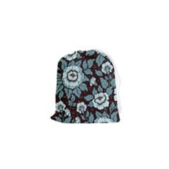 Vintage Floral Pattern Blue Damask Pattern Blue Vintage Drawstring Pouch (xs) by Semog4
