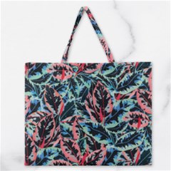 Leaves Leaf Pattern Patterns Colorfu Zipper Large Tote Bag by Semog4