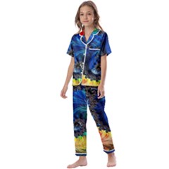 Colorful Digital Art Fractal Design Kids  Satin Short Sleeve Pajamas Set by Semog4