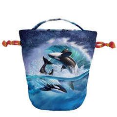 Orca Wave Water Underwater Sky Drawstring Bucket Bag by Semog4
