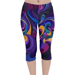 Colorful Waves Abstract Waves Curves Art Abstract Material Material Design Velvet Capri Leggings  by Semog4