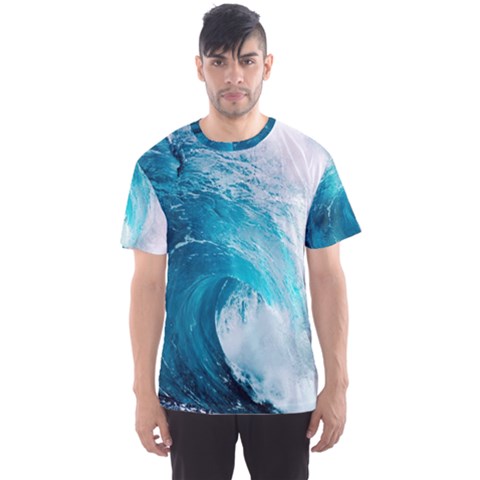 Tsunami Big Blue Wave Ocean Waves Water Men s Sport Mesh Tee by Semog4