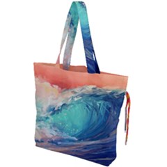 Artistic Wave Sea Drawstring Tote Bag by Semog4