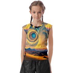 Ai Generated Surrealist Fantasy Dream Moon Space Kids  Raglan Cap Sleeve Tee by Jancukart