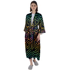Circuit Hexagonal Geometric Pattern Background Pattern Maxi Satin Kimono by Jancukart