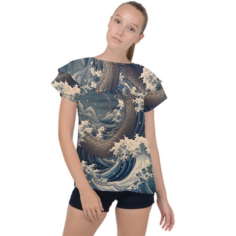 Sea Dragon Kanagawa Sea Monster Ruffle Collar Chiffon Blouse by Jancukart