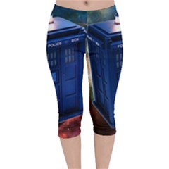 The Police Box Tardis Time Travel Device Used Doctor Who Velvet Capri Leggings  by Semog4