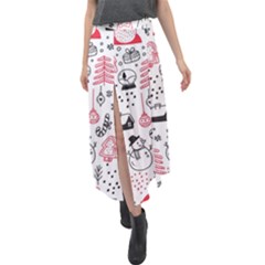 Christmas Themed Seamless Pattern Velour Split Maxi Skirt by Semog4