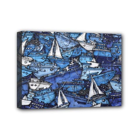 Boat Ship Background Pattern Mini Canvas 7  X 5  (stretched) by Ravend
