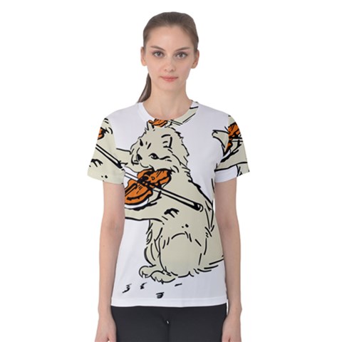 Cat Playing The Violin Art Women s Cotton Tee by oldshool
