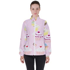 Cupcakes Wallpaper Paper Background Women s High Neck Windbreaker by Semog4