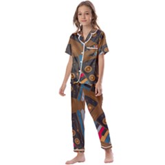 Pattern Accordion Kids  Satin Short Sleeve Pajamas Set by Semog4