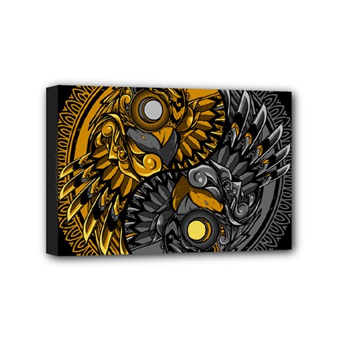 Yin Yang Owl Doodle Ornament Illustration Mini Canvas 6  X 4  (stretched) by Semog4