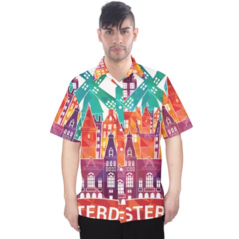 Vector Graphics Amsterdam Silhouette Men s Hawaii Shirt by Salman4z