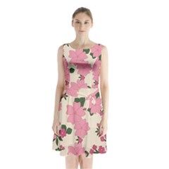 Floral Vintage Flowers Sleeveless Waist Tie Chiffon Dress by Dutashop