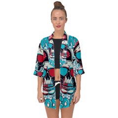 That Cool Graffiti Skull Open Front Chiffon Kimono by Salman4z