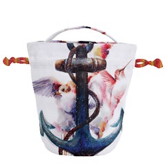 Anchor Watercolor Painting Tattoo Art Anchors And Birds Drawstring Bucket Bag by Salman4z