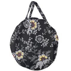 White And Yellow Floral And Paisley Illustration Background Giant Round Zipper Tote by Salman4z