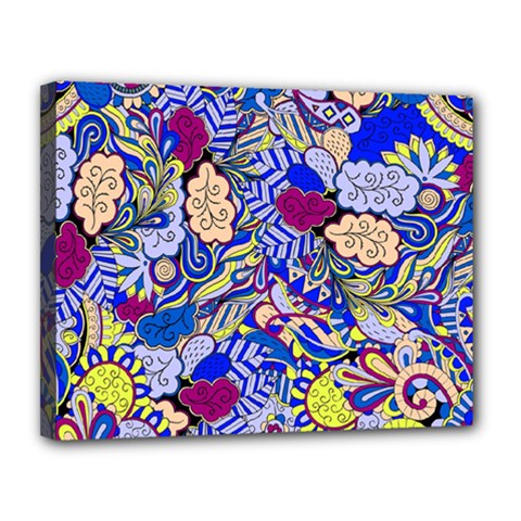 Blue Yellow Background Pattern Vector Texture Paisley Canvas 14  X 11  (stretched) by Salman4z