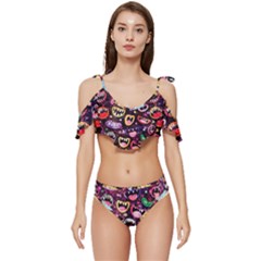 Funny Monster Mouths Ruffle Edge Tie Up Bikini Set	 by Salman4z