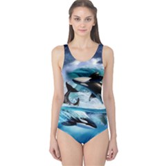 Orca Wave Water Underwater One Piece Swimsuit by Salman4z