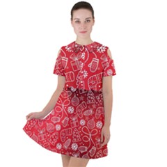 Christmas Pattern Red Short Sleeve Shoulder Cut Out Dress  by Salman4z
