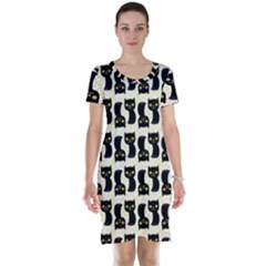 Black Cats And Dots Koteto Cat Pattern Kitty Short Sleeve Nightdress by Salman4z